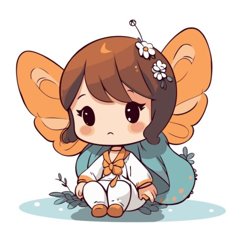 Illustration of a Cute Little Angel Sitting on the Ground with F