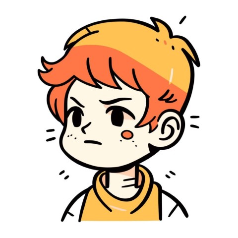 Illustration of a sad boy with red hair. Vector illustration.