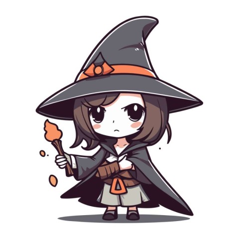 Illustration of a Cute Cartoon Girl Wearing a Witch Costume