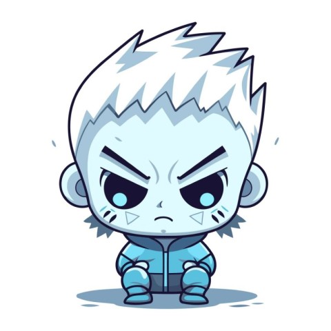 Cute cartoon little boy with angry facial expression. Vector ill