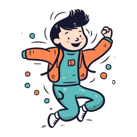 Cute little boy jumping. Vector illustration in doodle style.