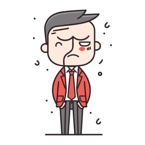 Sad businessman   Vector thin line cartoon illustration of sad m