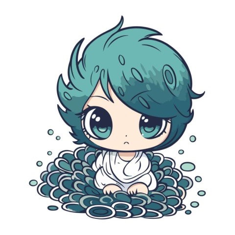 Cute cartoon little mermaid. Vector illustration isolated on whi