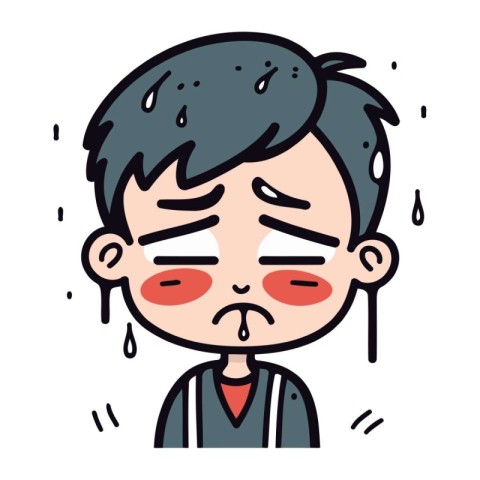 Illustration of a boy crying in cartoon style. Vector illustrati