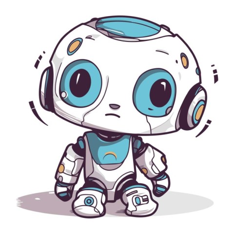 Cute cartoon robot with blue eyes. Vector illustration of a funn