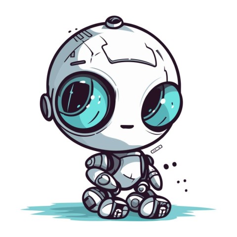 Cute cartoon robot with blue eyes. Vector illustration on white