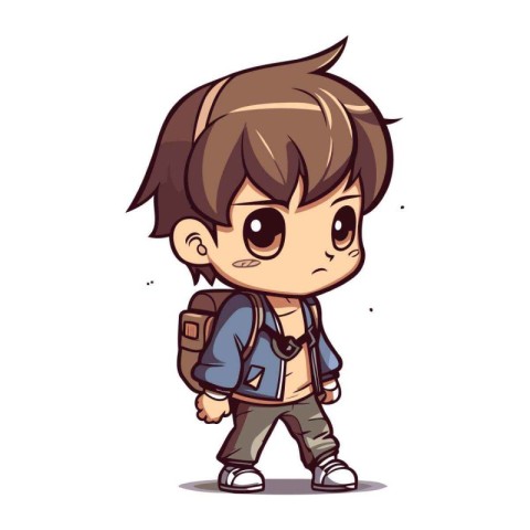 Cute little boy with backpack. Vector illustration on a white ba