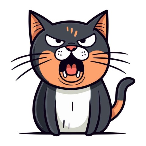 Funny cartoon cat. Vector illustration isolated on a white backg