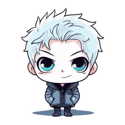 Cute anime manga boy with blue eyes and hoodie vector illustrati