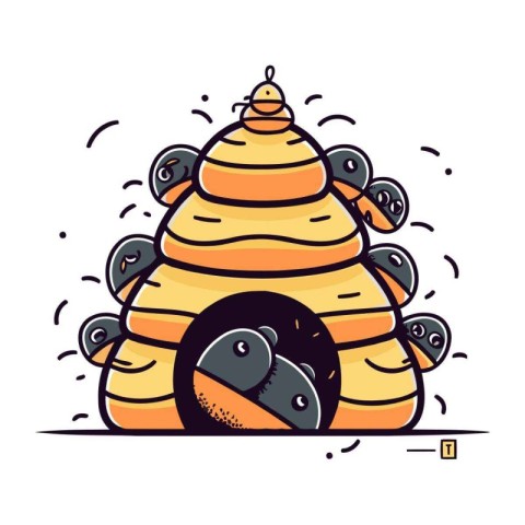 Vector illustration of a beehive in the form of an igloo.