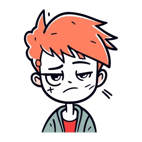 Angry little boy with red hair. Vector illustration in cartoon s