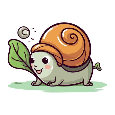 Snail and leaf. Cute cartoon character. Vector illustration.