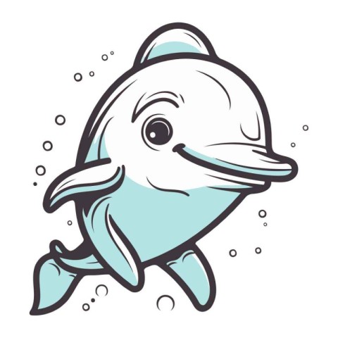 Cute cartoon dolphin. Vector illustration isolated on a white ba