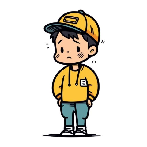 Illustration of a little boy wearing a cap and yellow jacket.