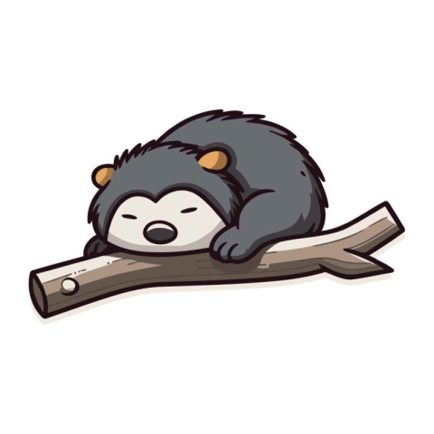 Cute cartoon hedgehog sleeping on a tree branch. Vector illustra