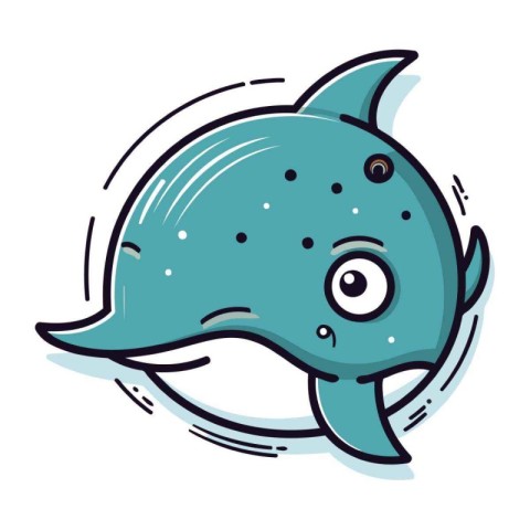 Vector illustration of cute cartoon narwhal isolated on white ba