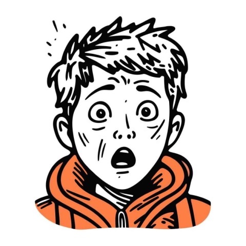 Scared boy in winter clothes. Vector illustration in doodle styl