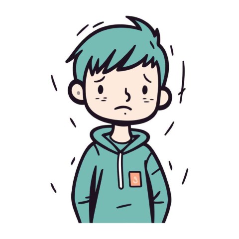 Illustration of a boy wearing a hoodie with a sad expression