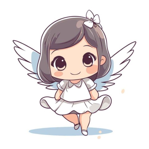 Cute little angel girl. Vector illustration isolated on white ba