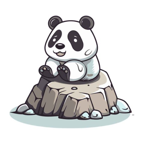 Cute panda sitting on the rock. Cartoon vector illustration.