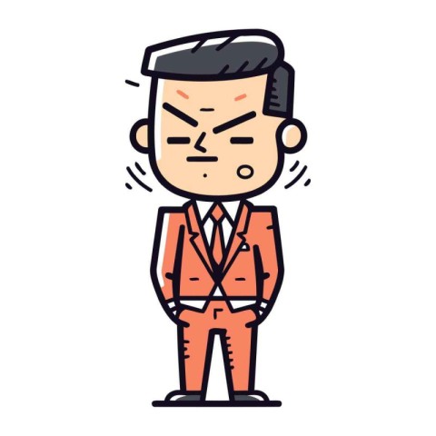 Vector illustration of angry man in suit. Cartoon character of a