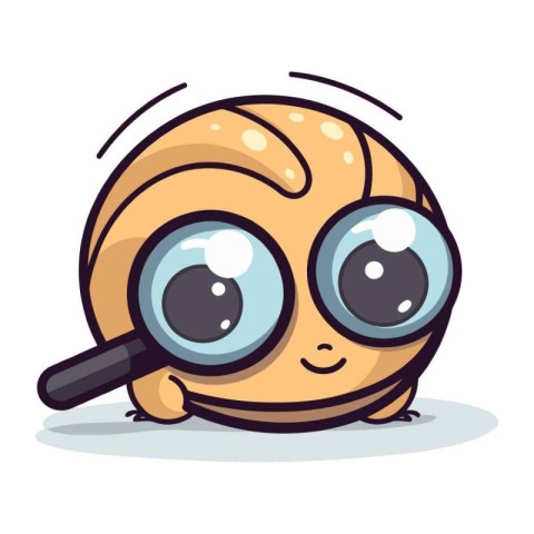 Cute snail cartoon character with magnifying glass. Vector illus