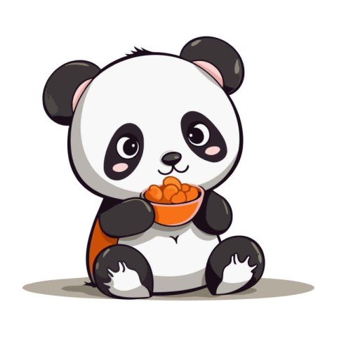 Cute panda holding a bowl of food. Vector illustration.