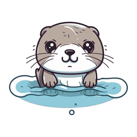 Cute cartoon otter on ice. Vector illustration on white backgrou