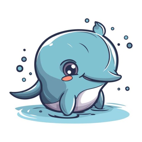 Cute cartoon narwhal swimming in water. Vector illustration.