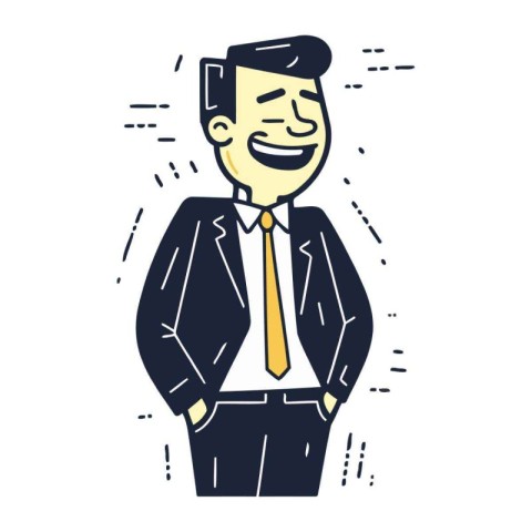 Smiling businessman in suit. Vector illustration in doodle style