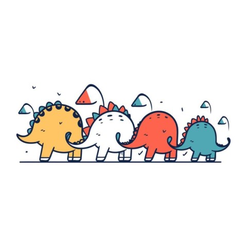 Cute cartoon dinosaurs. Vector illustration in doodle style.