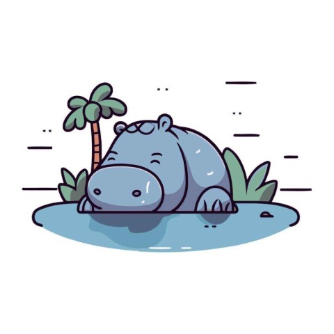 Hippopotamus in the jungle. Vector illustration in cartoon style