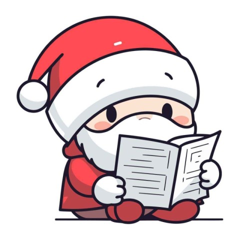 Santa Claus reading a book. Cute cartoon character. Vector illus