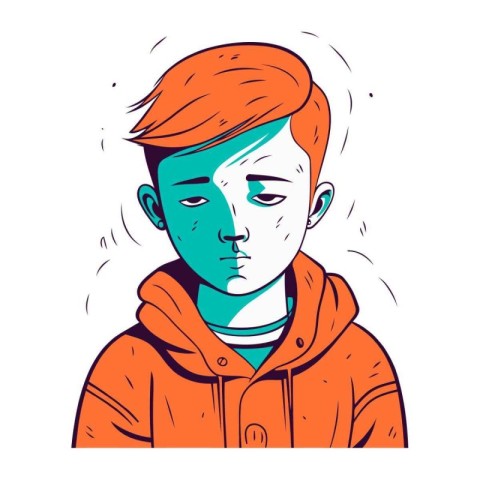 Vector illustration of a boy with red hair in a hoodie.