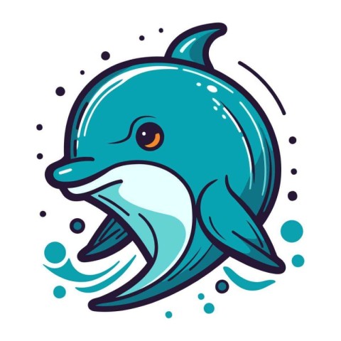 Cute cartoon dolphin isolated on a white background. Vector illu