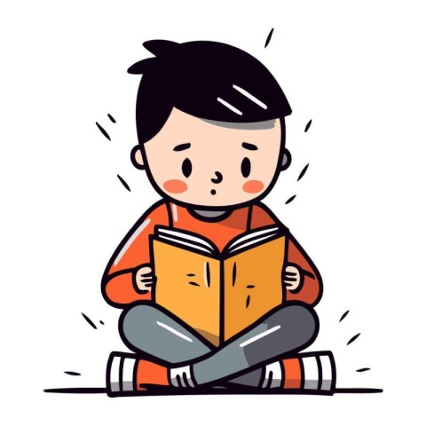 Illustration of a little boy reading a book. Vector illustration