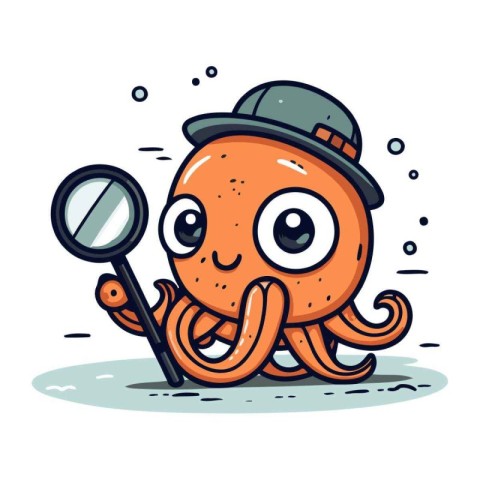 Octopus with magnifying glass. Vector illustration in cartoon st