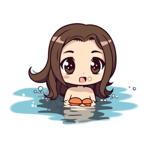 Illustration of a Cute Little Girl Having Fun in the Water