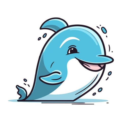 Cute cartoon whale. Vector illustration. Isolated on white backg