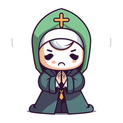 Crying Monk   Cute Cartoon Mascot Character Illustration