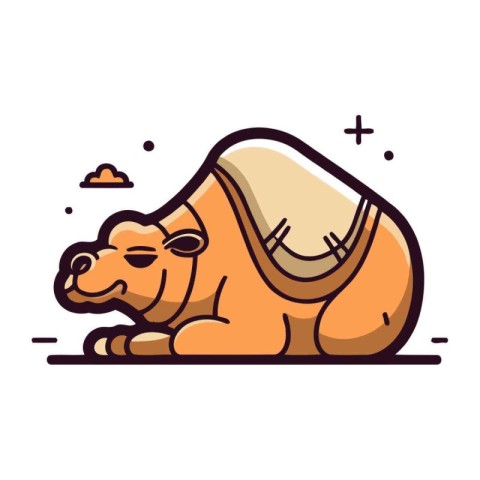 Camel flat line icon. Cute cartoon camel vector illustration.