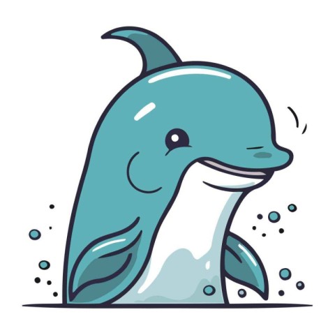 Cute cartoon dolphin. Vector illustration isolated on a white ba