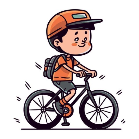 Cute boy riding a bicycle. Vector illustration in cartoon style.