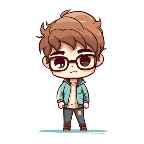 Cute little boy wearing glasses and casual clothes. Vector illus