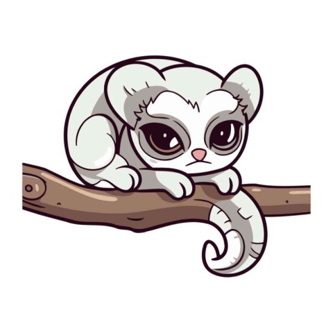 Cute cartoon lemur on a tree branch. Vector illustration.