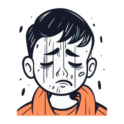 Illustration of a boy crying. Vector illustration in doodle styl