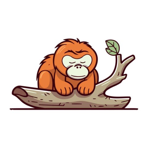 Orangutan sitting on a branch. Vector illustration isolated on w