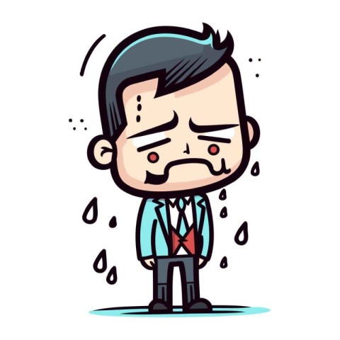 Upset Cartoon Man Crying Vector Illustration. Business Concept