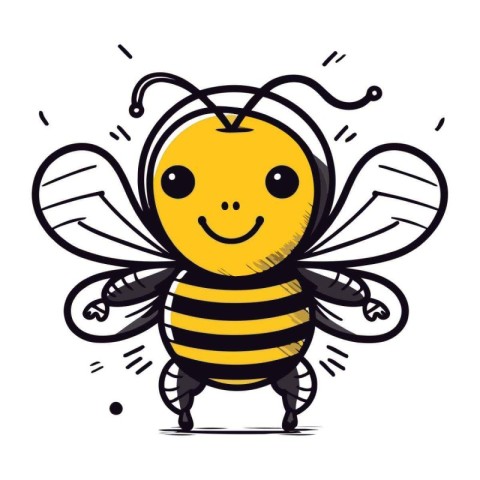 Cute cartoon bee. Vector illustration. Isolated on white backgro