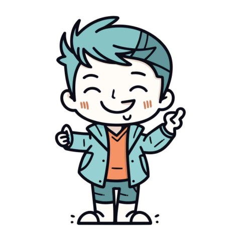 Boy Wearing Jacket Smiling and Showing Thumbs Up Vector Illustra